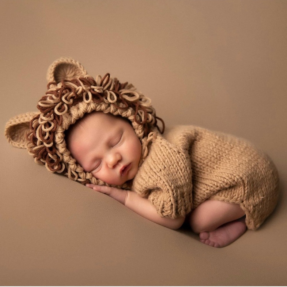 Adorable Tan and Brown Knit Baby Lion Costume
